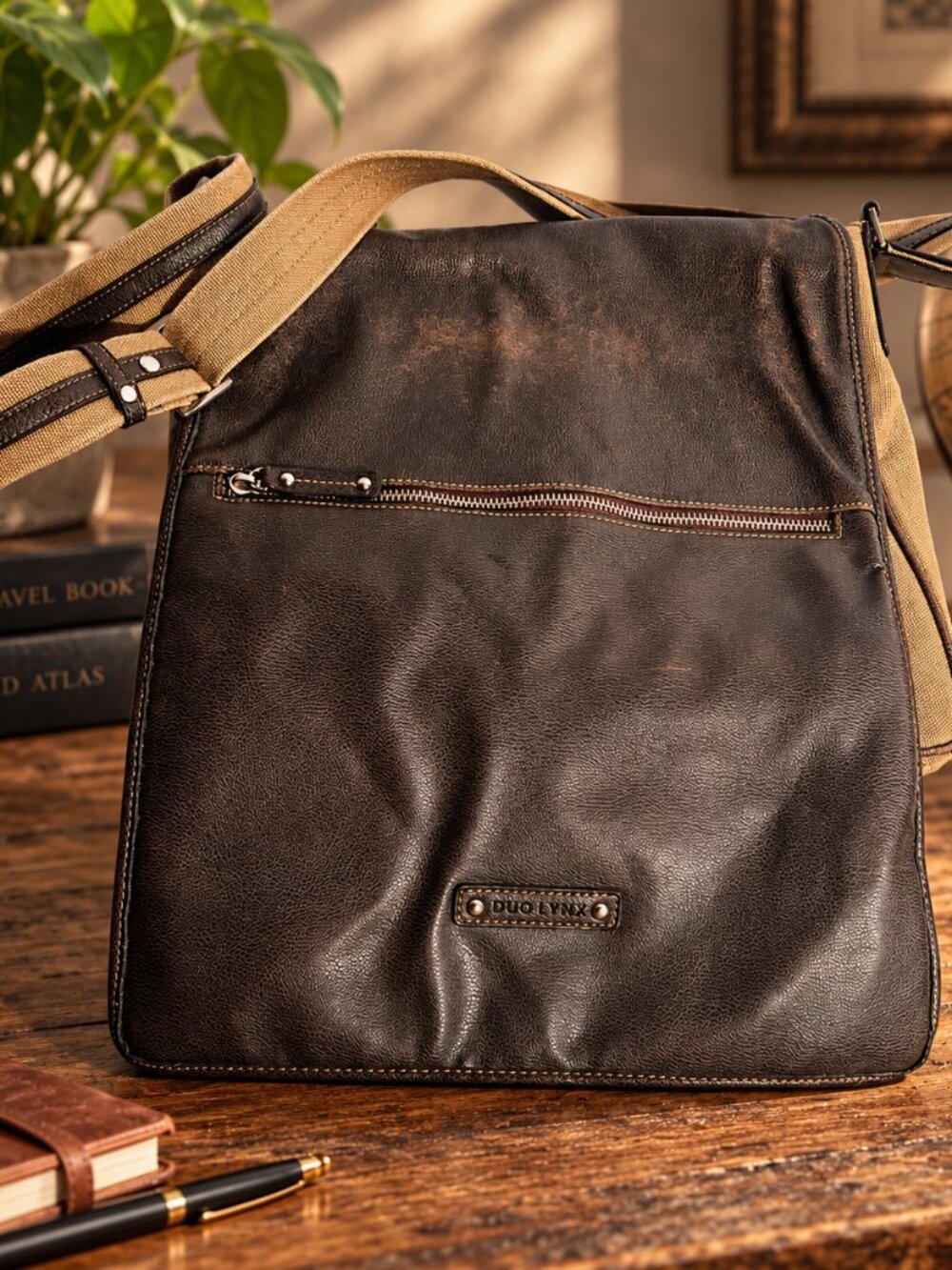 DUO LYNX Vintage Brown Leather Messenger Crossbody Bag